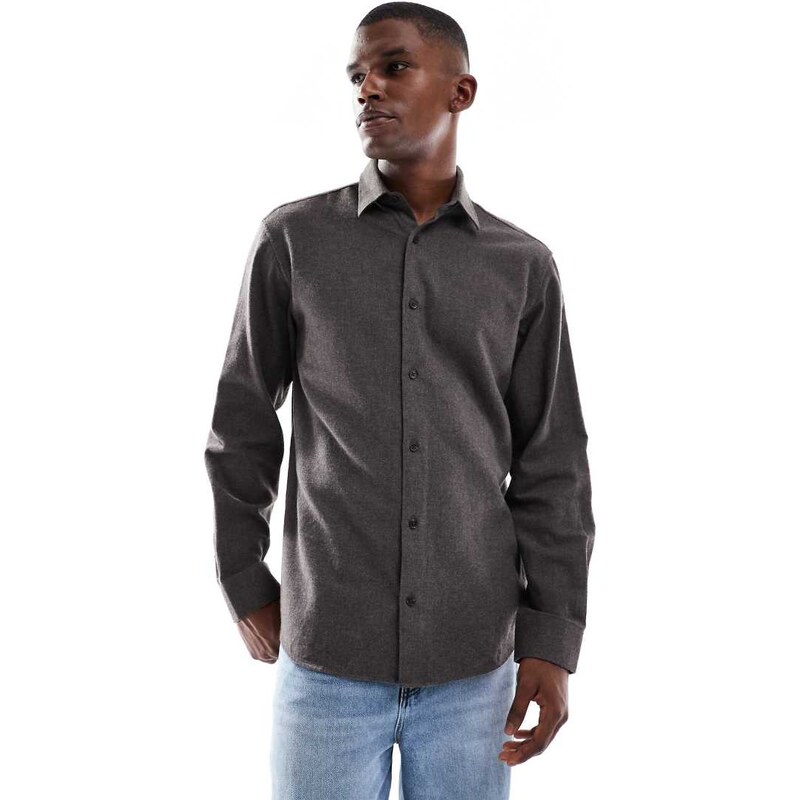 JJ Rebel brushed long sleeve shirt in brown