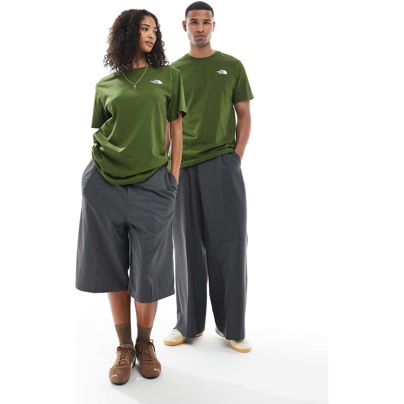 The North Face Box NSE unisex backprint logo t-shirt in dark green 107714636