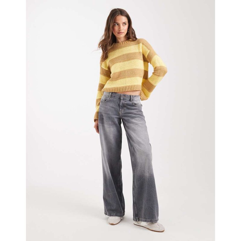 ASOS DESIGN knitted jumper in yellow and beige stripe-Multi 107714716