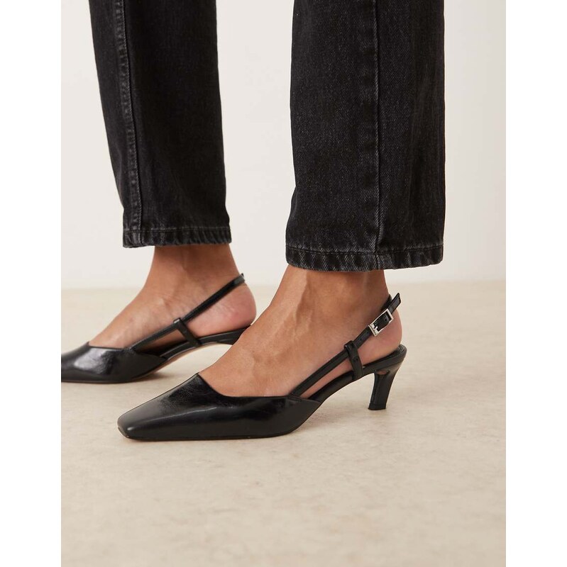 ASOS DESIGN Shadow chisel toe slingback mid heel shoes in black
