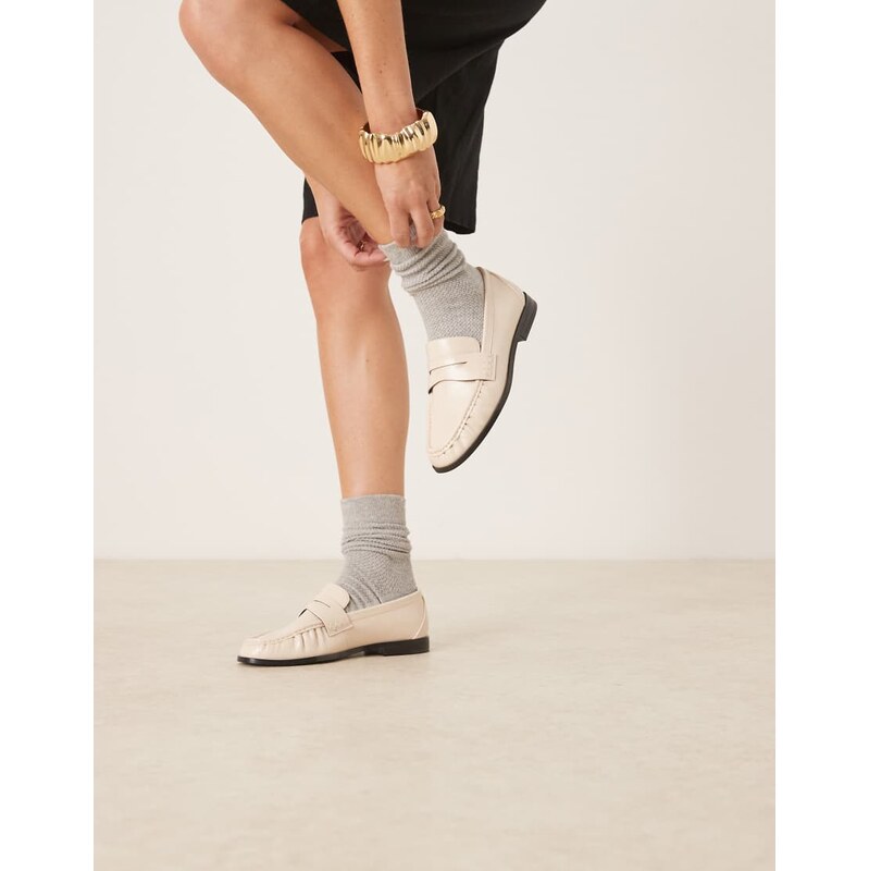 ASOS DESIGN Minnie ruched detail loafer in off white 113261703