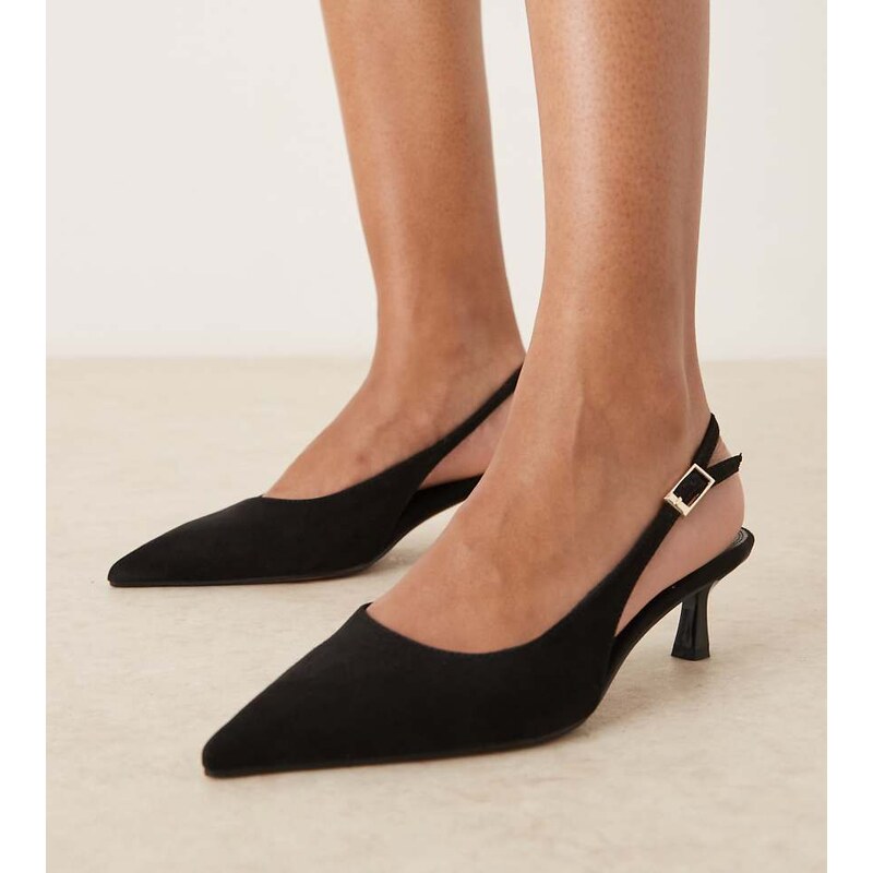 ASOS DESIGN Wide Fit Skip slingback kitten heel shoes in black