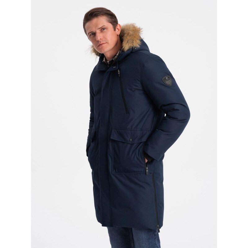 Ombre Clothing Zimní originální tmavě modrá prošívaná bunda V1