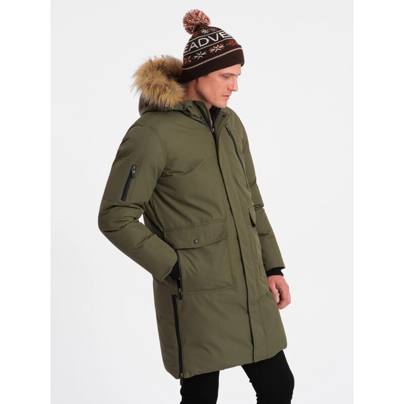 Ombre Clothing Zimní originální olivová prošívaná bunda V3 JALJ