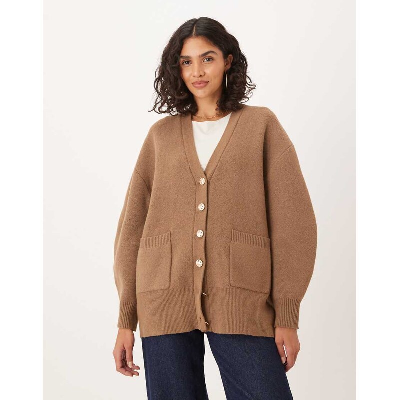 ASOS DESIGN oversized boyfriend cardigan in structured yarn in mocha-Brown