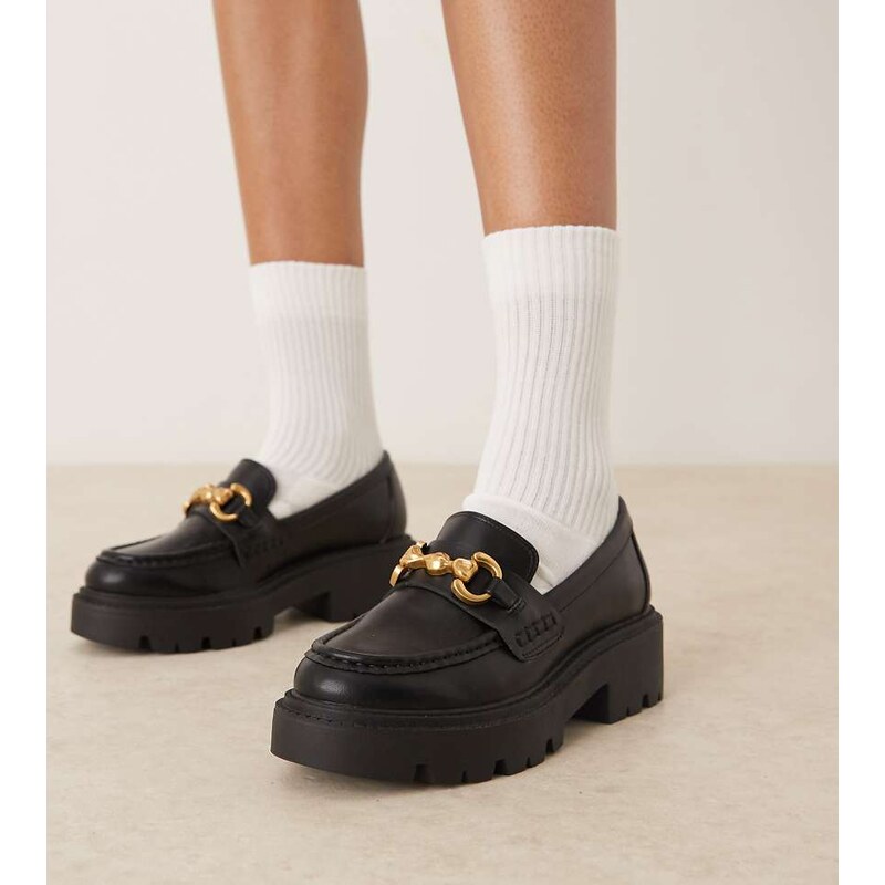 ASOS DESIGN Wide Fit Milan chunky chain detail loafers in black