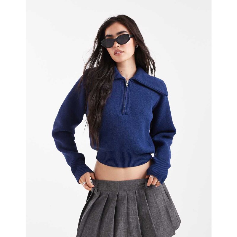 ASOS DESIGN collared 1/2 zip waisted jumper in navy 107747725