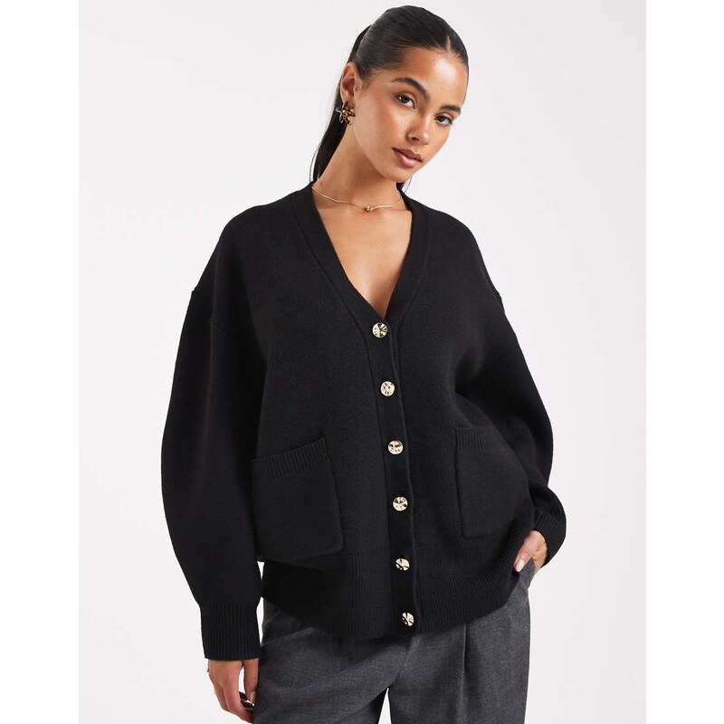 ASOS DESIGN oversized boyfriend cardigan in structured yarn in black 107771204