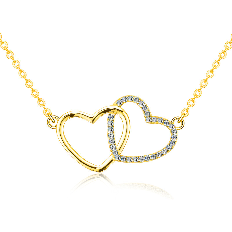 Olivie Stříbrný náhrdelník GOLD MOISSANITE DVĚ SRDCE 9807