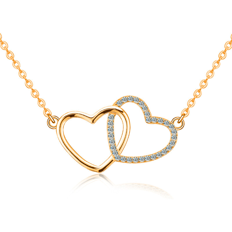 Olivie Stříbrný náhrdelník ROSE MOISSANITE DVĚ SRDCE 9808