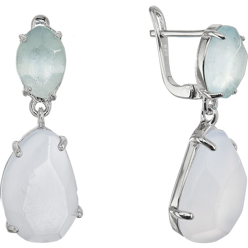 Stříbrné náušnice s akvamarínem a chalcedonem 11740.3