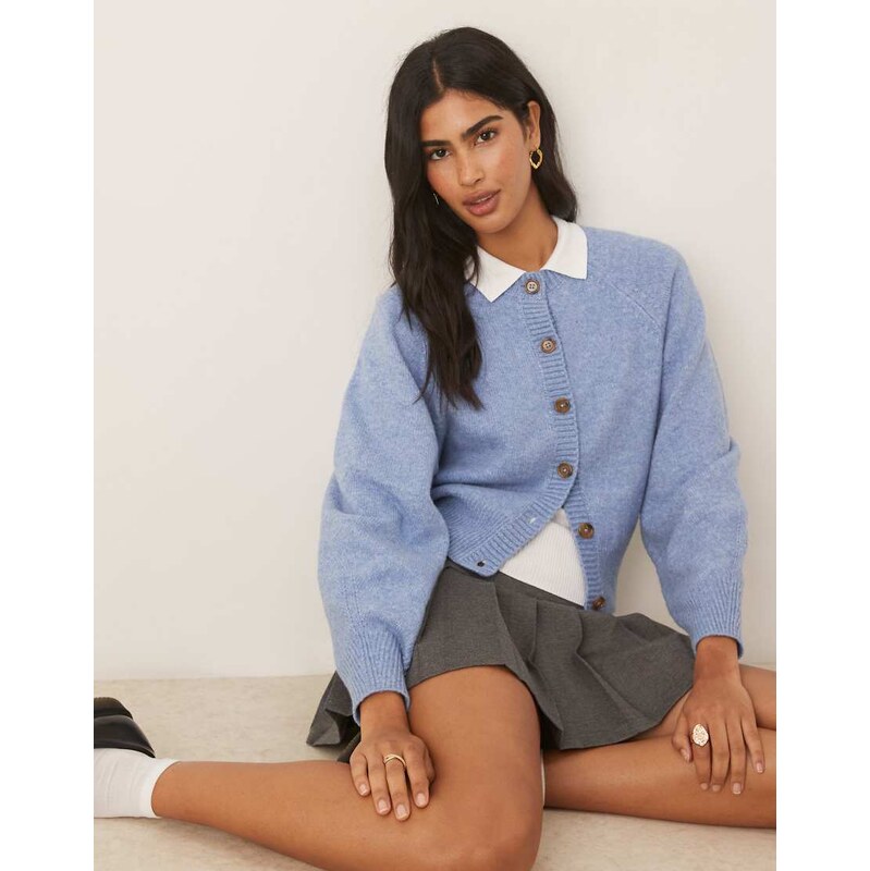 ASOS DESIGN crew neck cardigan with raglan sleeve detail in blue 107726266
