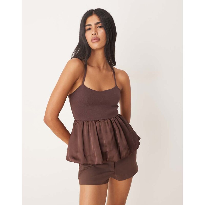 Mango cami top with peplum hem in brown 115740618