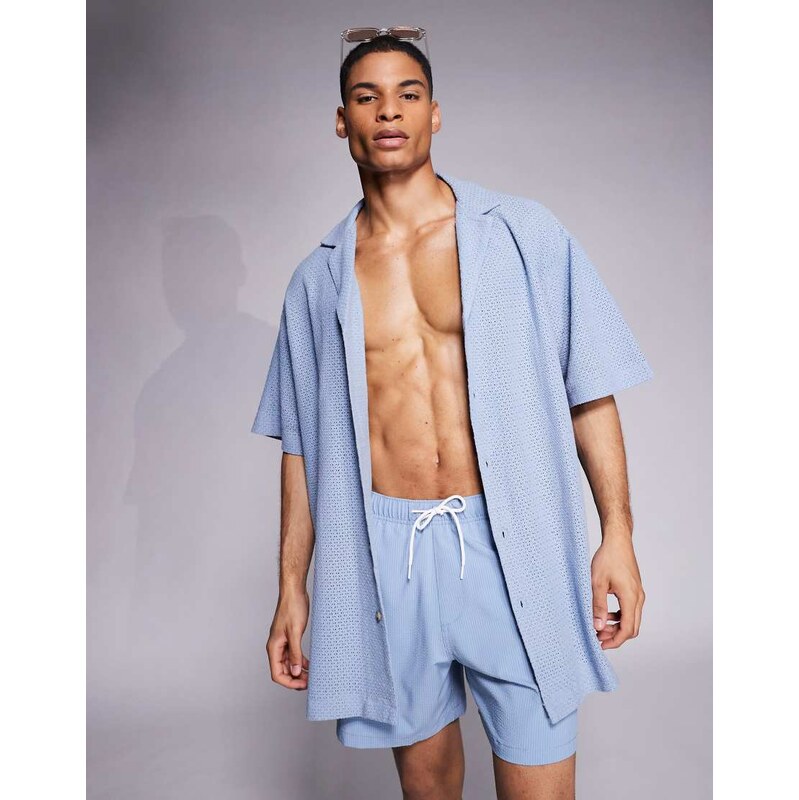 ASOS DESIGN oversized deep revere textured long length shirt in