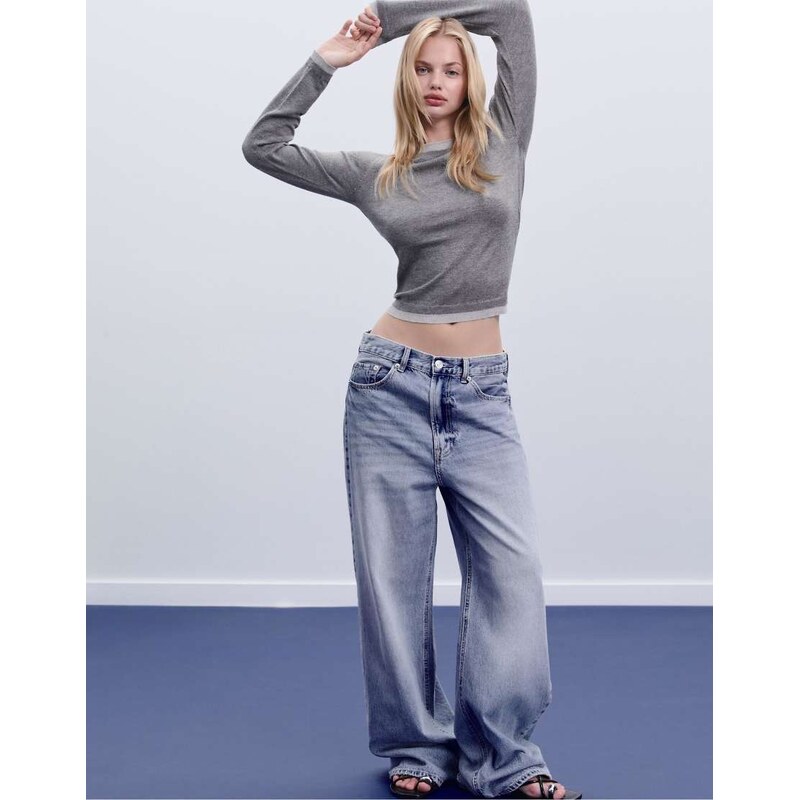 Stradivarius Knit sweater with contrast trim in grey melange
