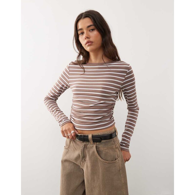 Reclaimed Vintage slash neck cinched waist long sleeve t-shirt with 107721932