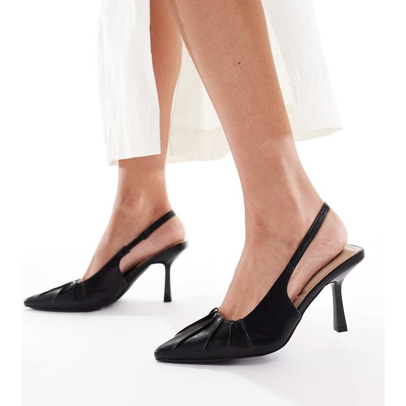 SEQWL Wide Fit Salado ruched detail slingback heels in black 112809027