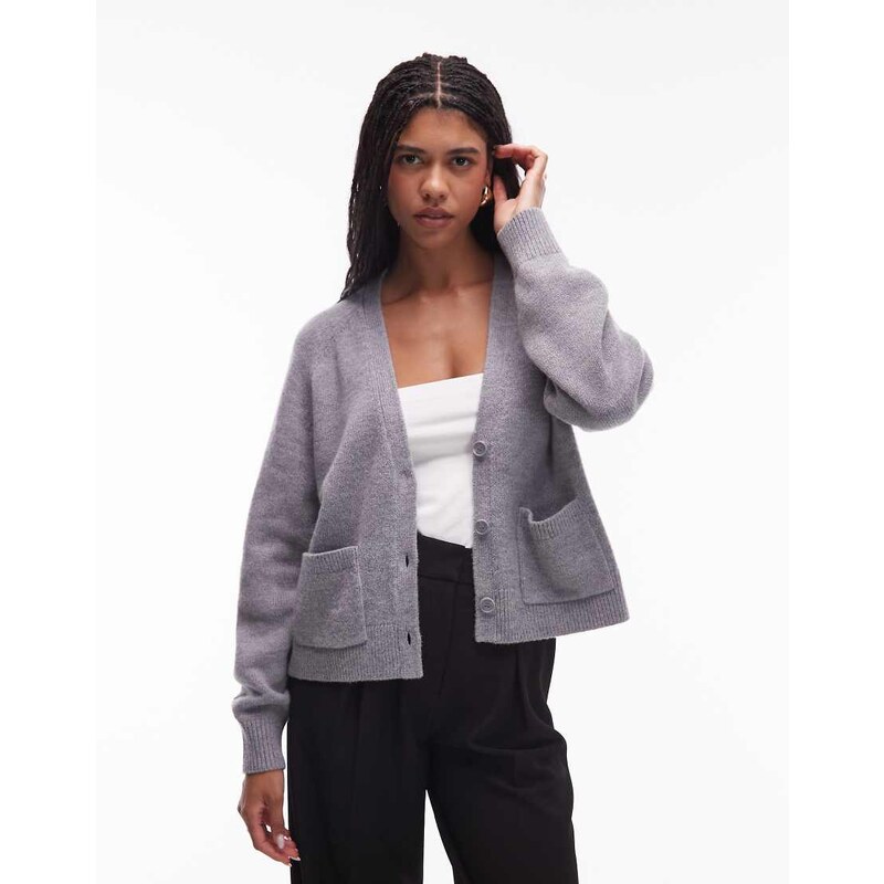 & Other Stories wool blend cardigan with patch pockets in grey