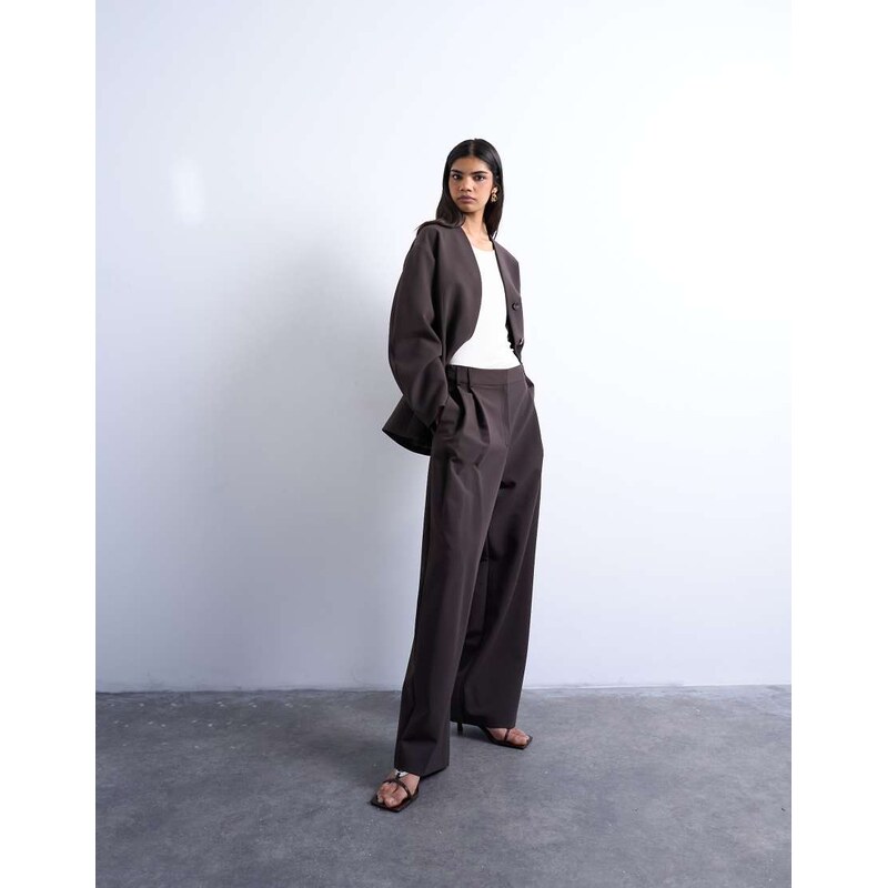 Topshop double pleat suit trouser in brown 110977958