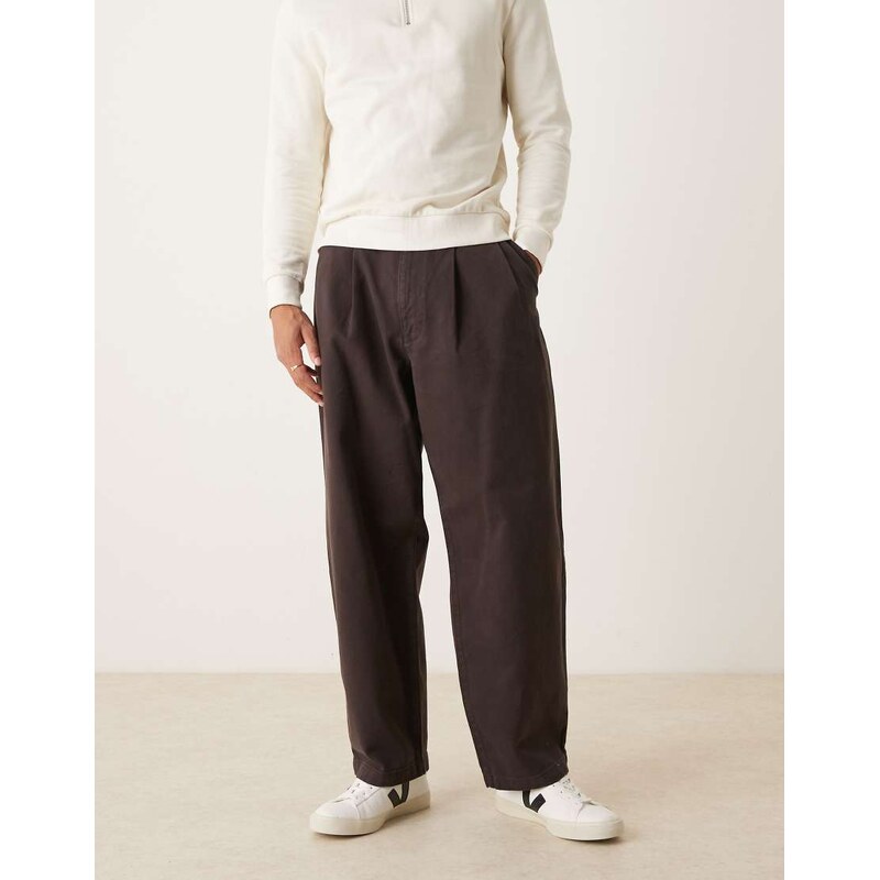 ASOS DESIGN loose straight trousers in brown with double pleats