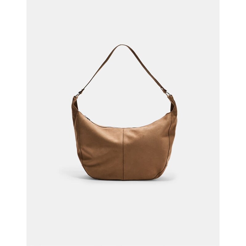 Stradivarius Faux suede maxi shoulder bag in beige-Neutral 107721833