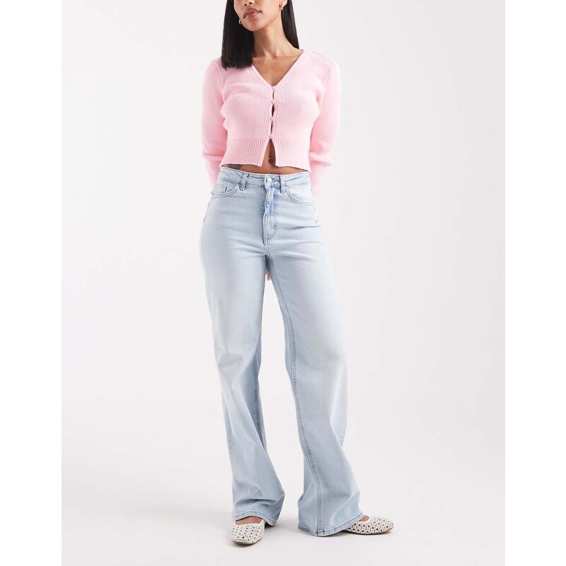ONLY Juicy high waist wide leg jeans in bleached light blue