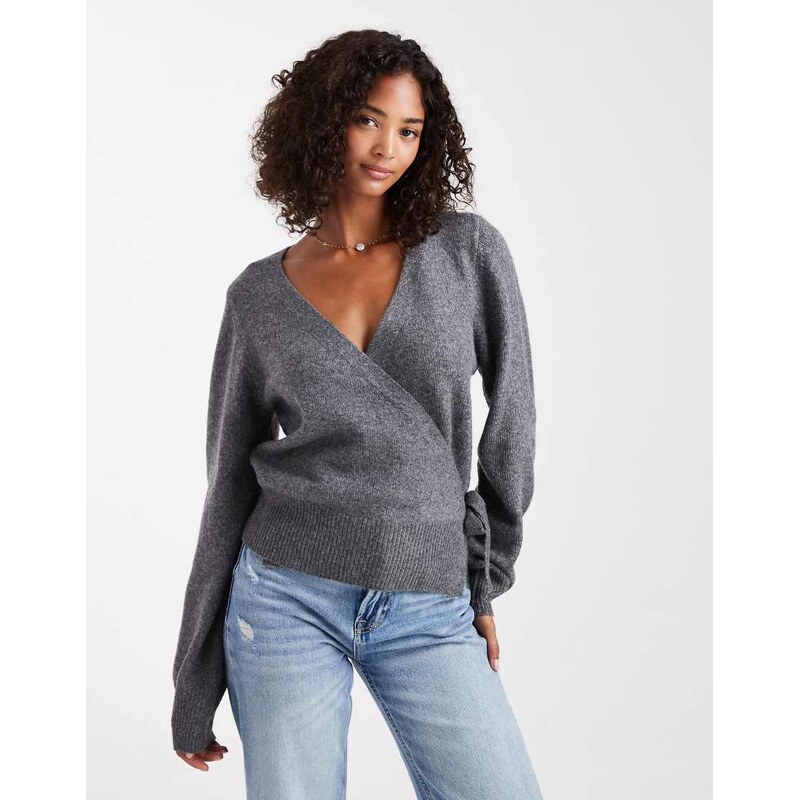 ASOS DESIGN knitted wrap cardigan in grey - LGREY 107723951