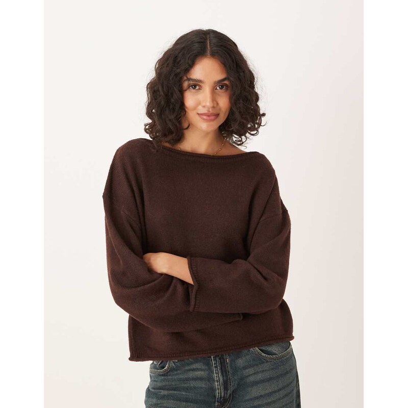ASOS DESIGN slouchy off the shoulder jumper in chocolate-Brown