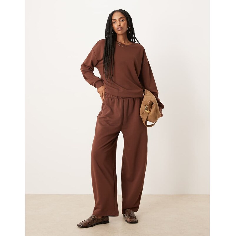 ASOS DESIGN barrel leg sweat co ord in brown 112575715