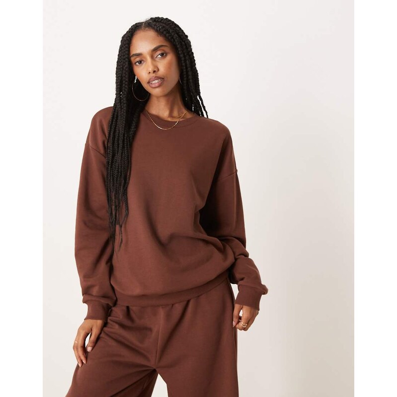 ASOS DESIGN oversized sweat co ord top in brown 108387517