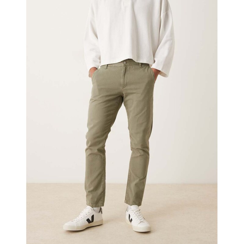 ASOS DESIGN slim trousers in khaki-Green