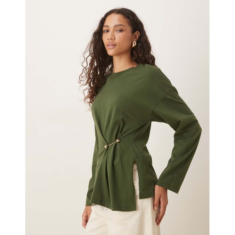 ASOS DESIGN oversized long sleeve top with cinched waist hardware 107724054