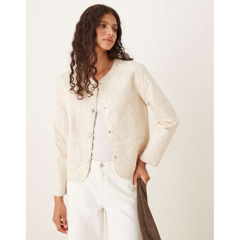 JDY lightweight embroidered jacket in beige-Neutral 107723905