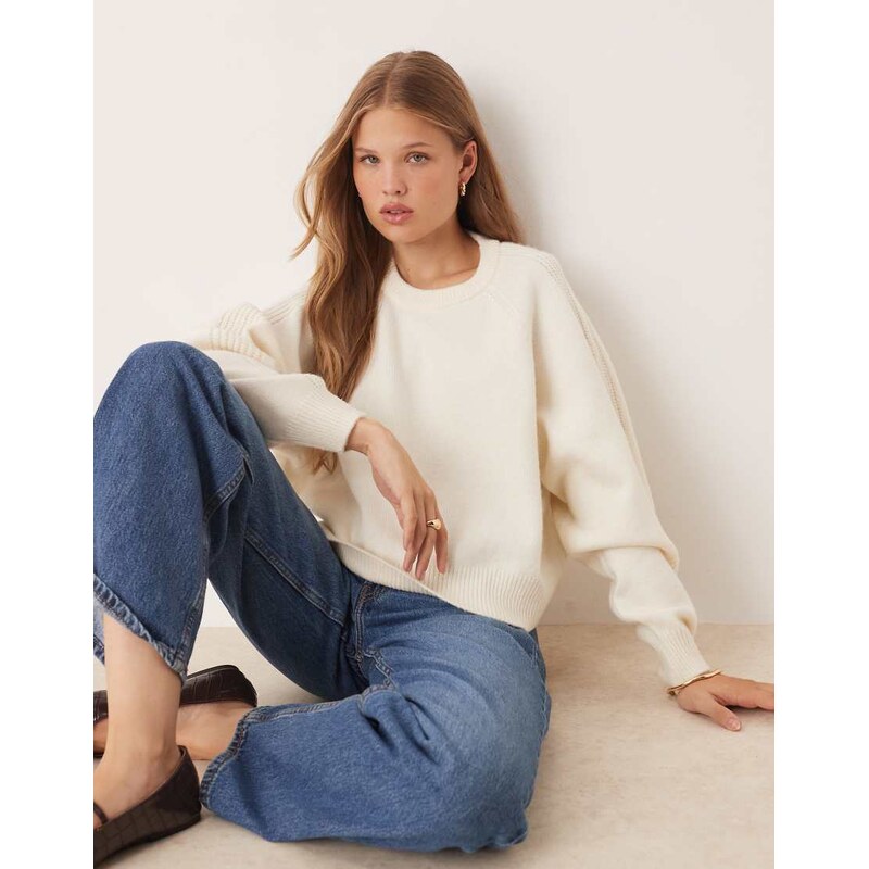 ASOS DESIGN crew neck jumper with raglan and fisherman rib sleeve 115510876