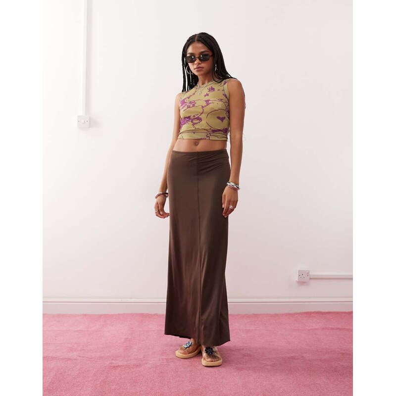 Monki jersey floaty maxi skirt in dark chocolate brown 107723988
