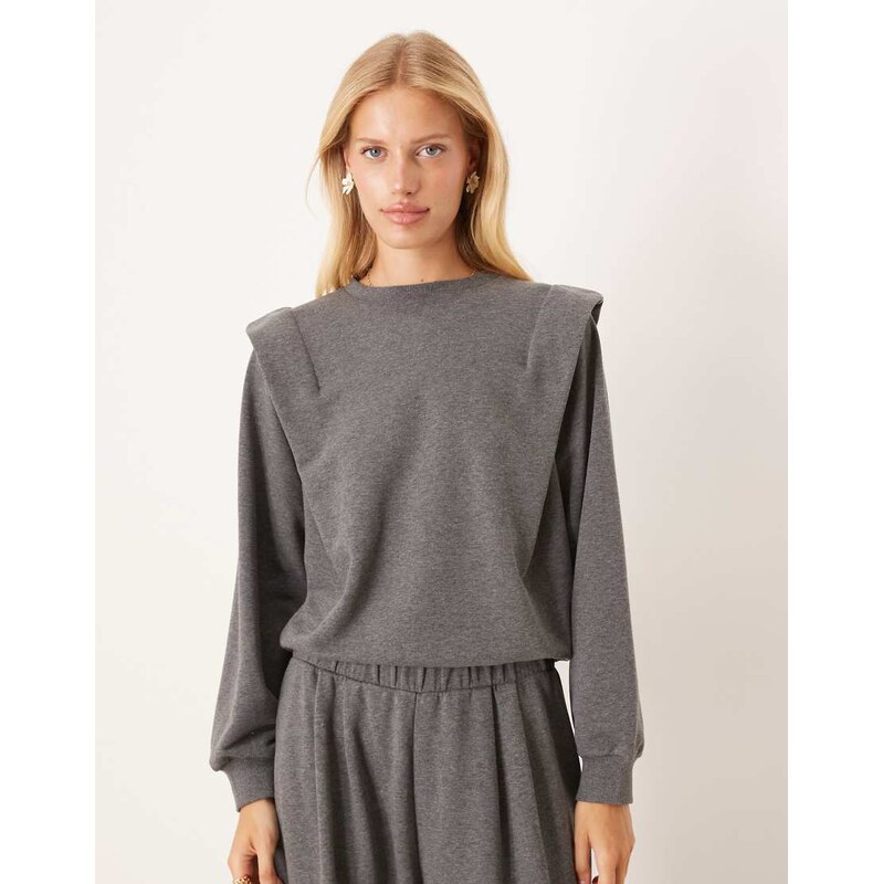 ASOS DESIGN pleated bold shoulder sweat in dark grey