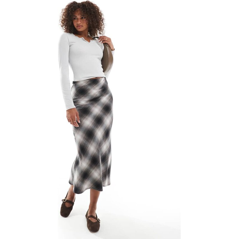 Wednesdays Girl blurred check midaxi skirt in multi 110931693