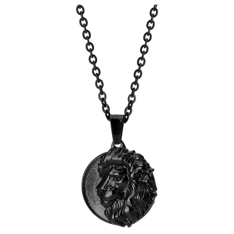 Manoki Pánský ocelový náhrdelník Lion Black - přívěsek s motivem lva 107727058