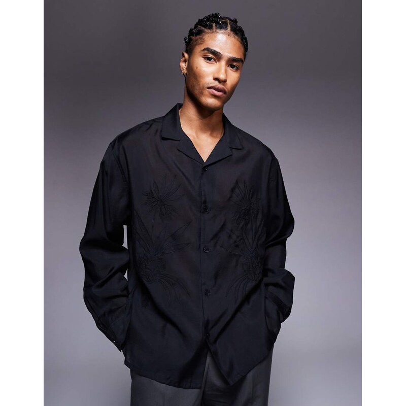 ASOS DESIGN oversized deep revere shirt with tonal placement