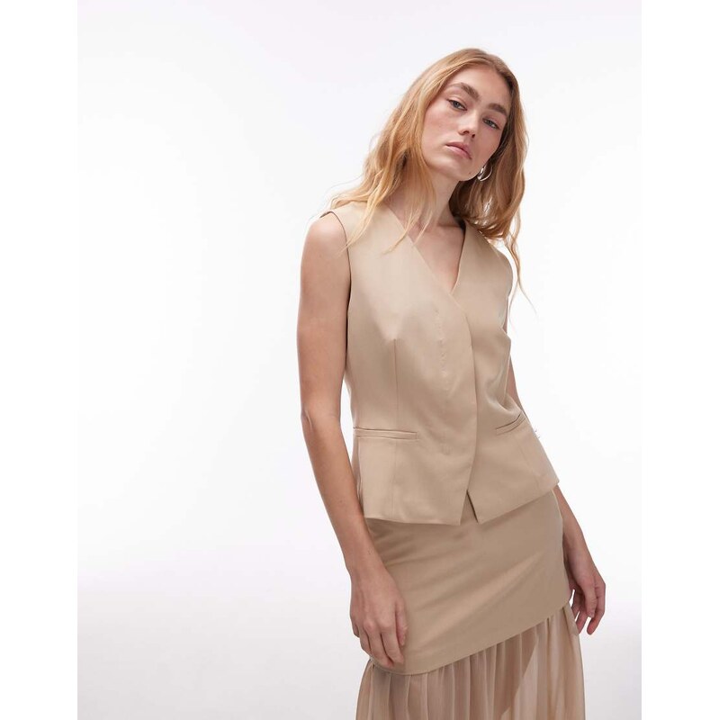 ASOS DESIGN tailored high break point waistcoat in stone co ord 107727280