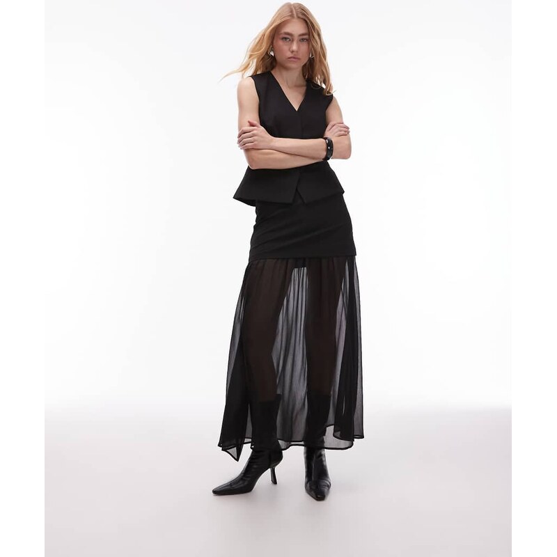 ASOS DESIGN tailored chiffon layer maxi skirt in black co ord 115586597
