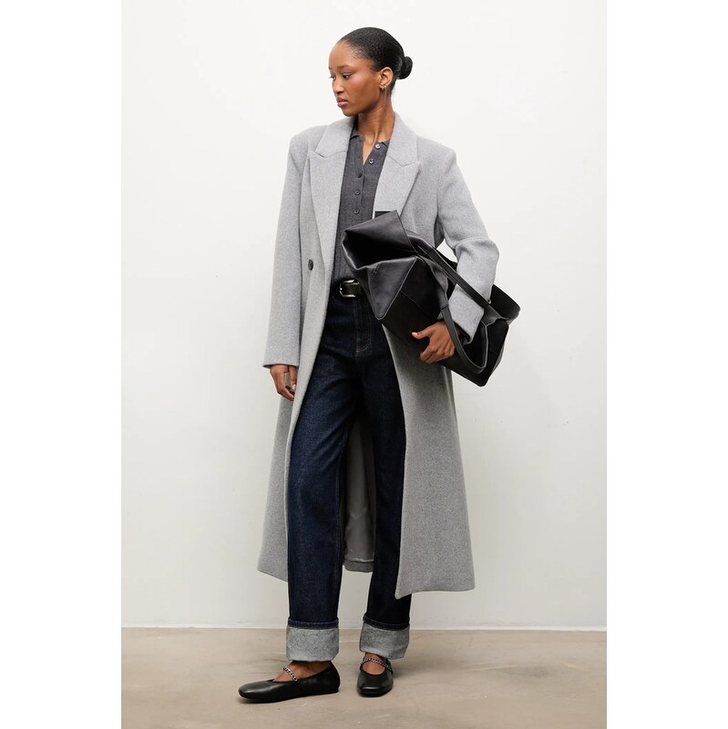 Vlněný kabát Answear.LAB černá barva, dvouřadový