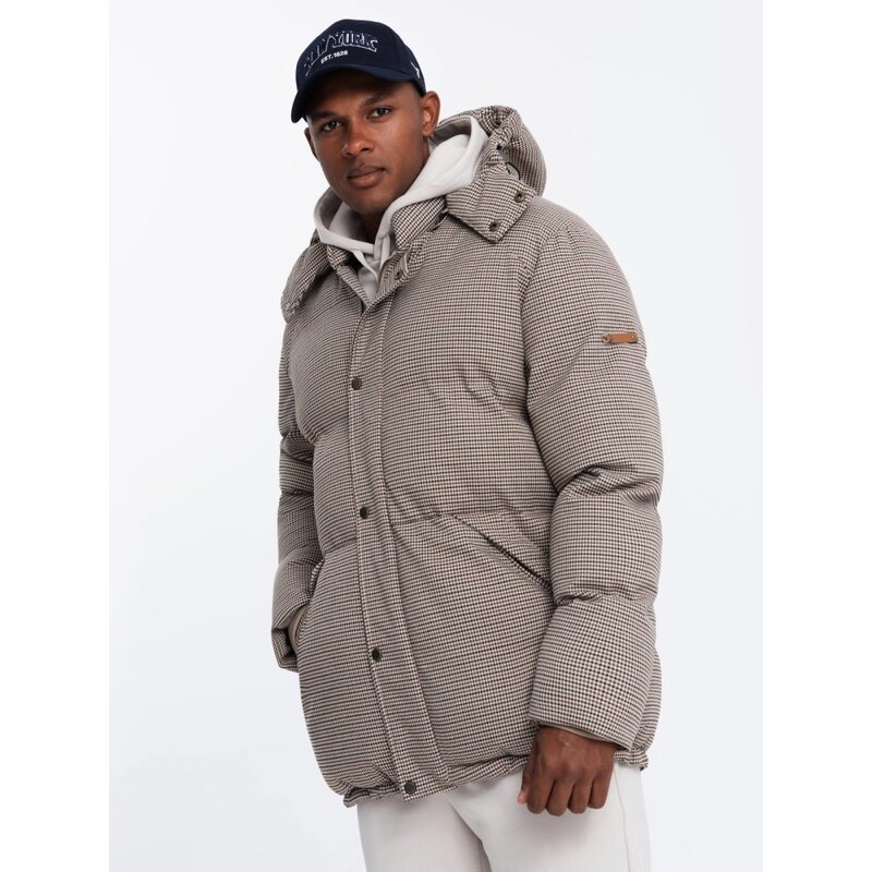 Ombre Clothing Moderní pánská hnědá zimní bunda V1 JAHP-0174
