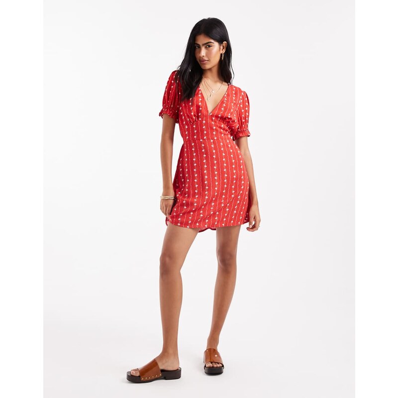Miss Selfridge mini tea dress in spun in red wallpaper stripe-Multi 107737784