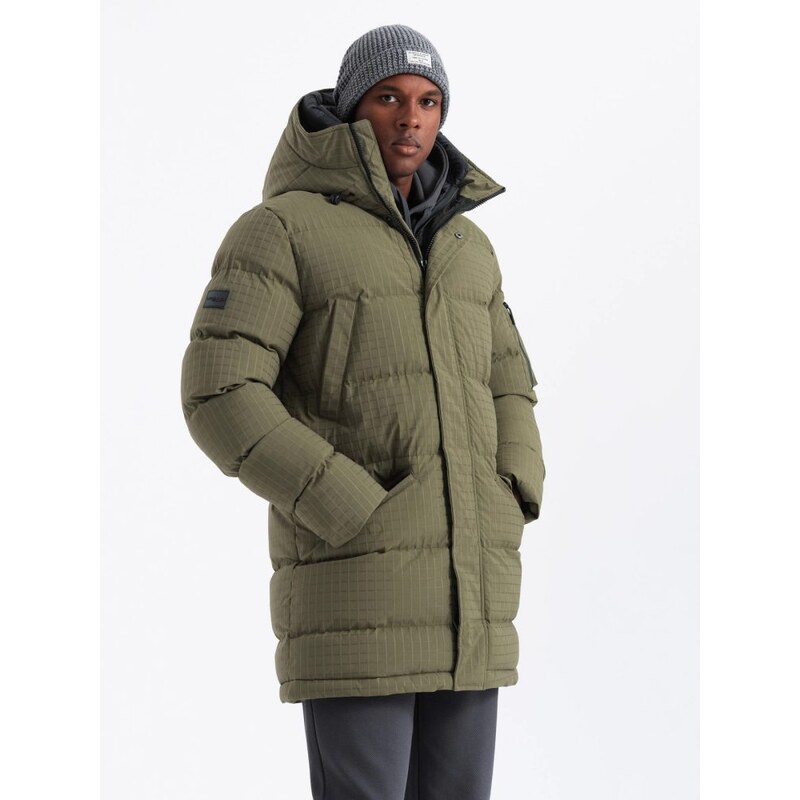 Ombre Clothing Nadčasová prošívaná olivová pánská parka V4 JALJ