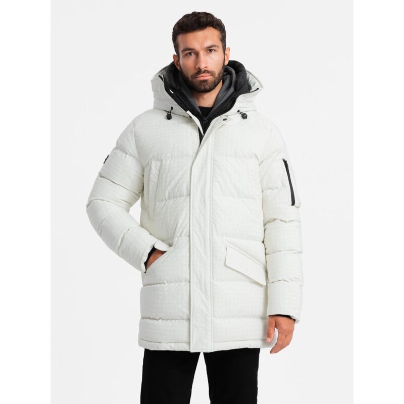 Ombre Clothing Nadčasová prošívaná bílá pánská parka V1 JALJ