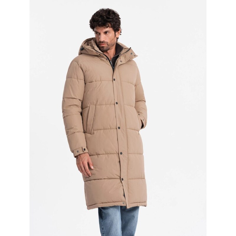 Ombre Clothing Nadčasová prošívaná béžová pánská parka V2 JALJ
