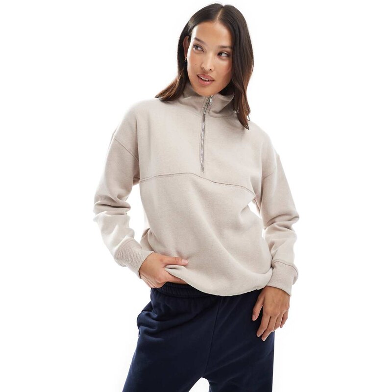 Cotton On plush essential quarter zip sweatshirt in sesame-Neutral 107737811