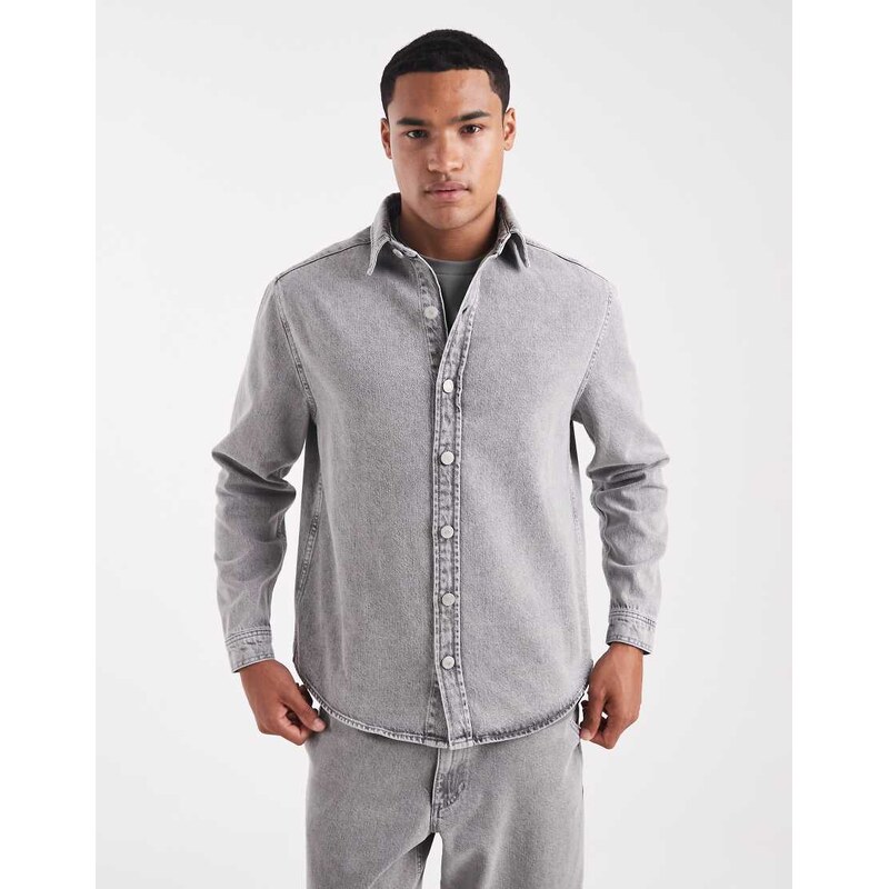 ASOS DESIGN co-ord Long sleeve regular denim shirt in light grey