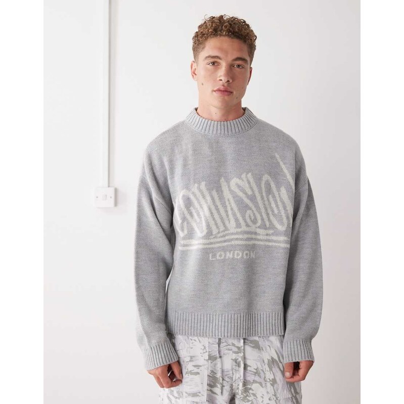 COLLUSION Knitted boxy sweatshirt jumper with graphic detail